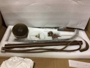 lot 33 image: AKDY 2-Handle 45.47 in. Freestanding Floor Mount Tub Faucet Bathtub Filler with Hand Shower in Brushed Bronze Customer Returns See Pictures