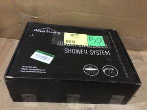 lot 52 image: 1-Spray Patterns with 2.38 GPM 12 in. Ceiling Mount Dual Shower Heads with Rough-In Valve Body and Trim in Matte Black Customer Returns See Pictures