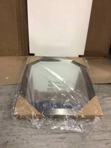 lot 63 image: Modern 26 in. W x 32 in. H Framed Rectangular Beveled Edge Bathroom Vanity Mirror in Brush Nickel Customer Returns See Pictures