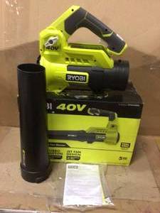 lot 64 image: RYOBI 40V 110 MPH 525 CFM Cordless Battery Variable-Speed Jet Fan Leaf Blower (Tool-Only) Customer Returns See Pictures