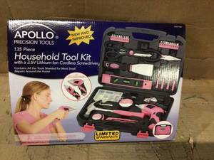lot 67 image: Apollo 135-Piece Home Tool Kit in Pink Customer Returns See Pictures