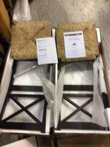 lot 72 image: Dorsey Black Wood Bar Stool with Back and Rush Seat (17.72 in. W x 44.49 in. H) Customer Returns See Pictures