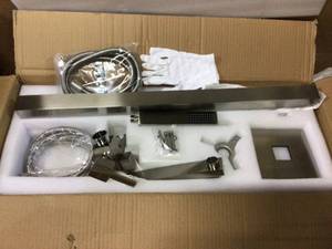 lot 84 image: AKDY 1-Handle Freestanding Floor Mount Tub Faucet Bathtub Filler with Hand Shower in Brush Nickel Customer Returns See Pictures