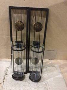 lot 89 image: DANYA B Contemporary Metal Brown Wall Candle Sconces with Antique Patina Medallions (Set of 2) Customer Returns See Pictures