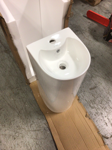 lot 101 image: Sublime Rounded Basin Pedestal Sink in Glossy White by Swiss Madison