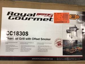lot 105 image: Charcoal Grill in Black with Offset Smoker and Side Table by Royal Gourmet
