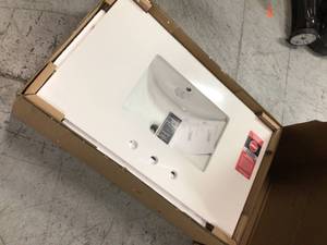 lot 112 image: 37 in. W Engineered Marble Single Sink Vanity Top in Winter White by Home Decorators Collection