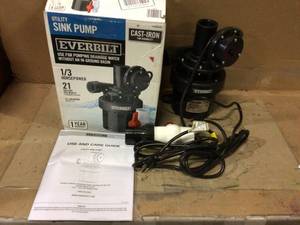 lot 3 image: Everbilt 13 HP Utility Sink Pump Customer Returns See Pictures