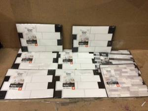 lot 39 image: smart tiles Peel and stick backsplash Metro Campagnola tiles, Ceramic look, 11.50 in x 8.38 in , White, 4-Pack