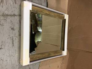 lot 94 image: Blonde 27 in. W x 32 in. H Framed Rectangular Bathroom Vanity Mirror in Light Brown