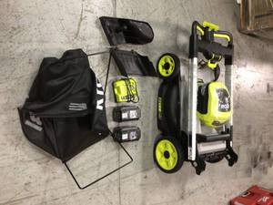 lot 109 image: 40V HP Brushless 21 in. Cordless Battery Walk Behind Dual-Blade Self-Propelled Mower with (2) 6.0 Ah Batteries & Charger by RYOBI