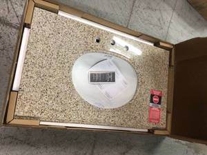 lot 111 image: 37 in. W Granite Vanity Top in Beige with White Basin by Home Decorators Collection