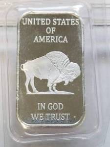 lot 15 image: 1 TROY OZ. .999 FINE SILVER BAR INDIAN BUFFALO DESIGN SEALED
