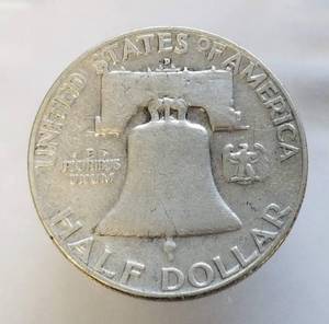 lot 53 image: 1957-D FRANKLIN SILVER HALF DOLLAR