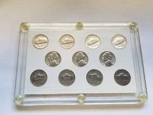 lot 19-A image: SET OF WWII WARTIME SILVER NICKELS IN HOLDER 1942-1945 (11 COINS)
