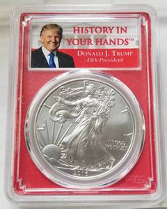 lot 05 image: 2016 AMERICAN SILVER EAGLE 30th ANNIVERSARY MS70 PCGS TRUMP