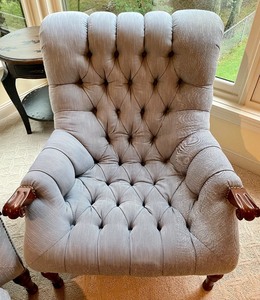 lot 26 image: Pair of Beutiful Tufted Upholstered Chairs and Ottoman by Sherrill