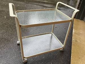 lot 121 image: Rolling Patio Two Tiered Serving Cart With Glass Shelves