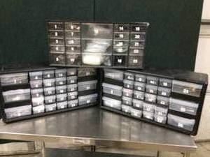 lot 3 image: WOW 3 Fabulous Storage Multi Drawer Containers With Each Filled With A Variety Of Medical & Electrical Items