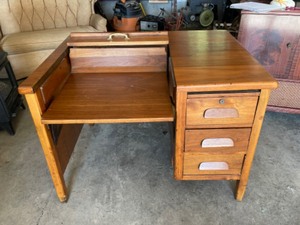 lot 11 image: Vintage Walnut Secretary Desk and vintage Smith Corona typewriter 