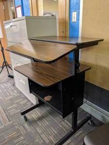 lot 235 image: Horizontal 4- Drawer Filing Cabinet & Rolling Cart  Standing Desk