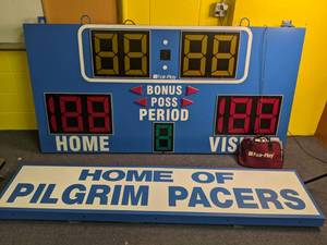 lot 1 image: Electronic Scoreboard & Home of Pilgrim Pacers Sign