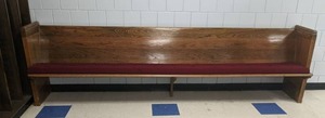 lot 166 image: Large Solid Wood Bench with Padded Seat