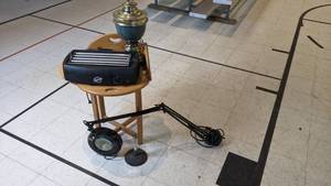 lot 204 image: Lot of Side Table, Two Lamps, Hot Dog Cooker