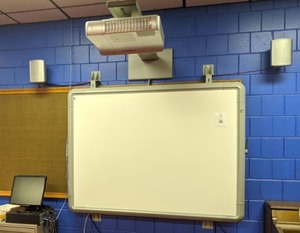 lot 7 image: Promethean Projector and ActivBoard with Speakers, Computer and Monitor (Lot 3 of 6)