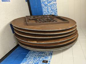 lot 303 image: Lot of (7) Large Round Folding Tables (12)