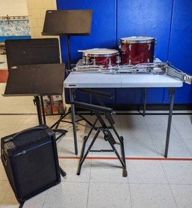 lot 194 image: Instrument Lot Tama & Remo Drums, Music Stands, Yorkville Performance Series Professional sound system & More