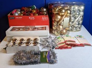 lot 197 image: Christmas Decor Christmas Ornaments, Ribbon, Garland, Tree Star