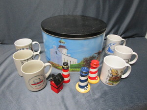 lot 221 image: Lighthouse Mugs, Tin, Shakers
