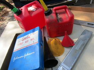 lot 336 image: Gas Cans, Funnels, 1st Aid