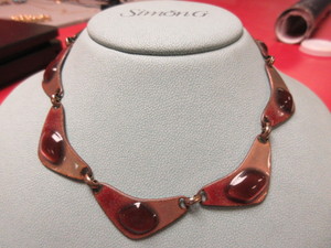 SIGNED K. DENNING ENAMEL OVER COPPER NECKLACE