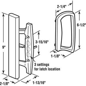 Sliding Glass Door Handle Set, 3-1516 in., Diecast, White, MortiseHook Style