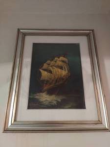 Oil Painting of Ship at Sea