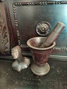 Hand Carved Mortle and Pestle & Bust