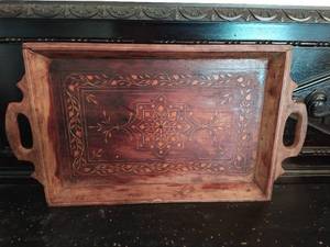 Hand Carved Wood Tray from Pakistan
