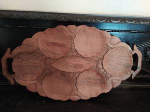 Hand Carved Oval Wood Tray from Pakistan