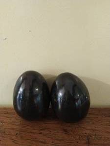 Two Large Black Onyx Eggs