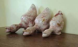 Set of Three Rose Onyx Geese Sculptures