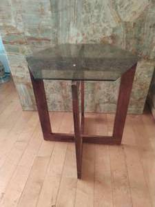 Glass Top Table with Wood Base