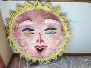 Large Lighted Terracotta Or Similar Material Sun