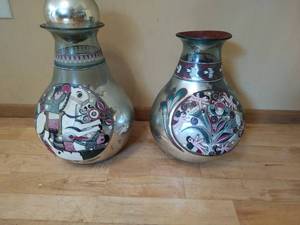 Two Hand Painted Glass Vases