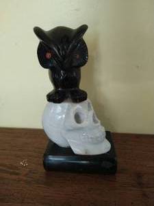 Onyx Skull and Owl Sculpture
