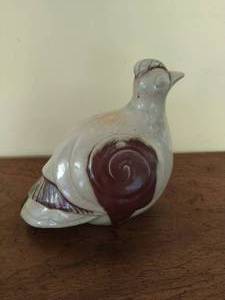 Ceramic Partridge Bird Figurine- Gray and Maroon