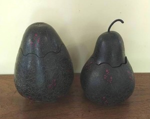 Two Hand Carved Wood Pears