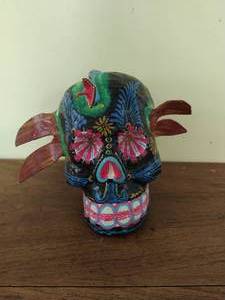 Hand Painted Paper Mache Skull- Black