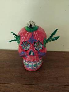 Hand Painted Paper Mache Skull- Red